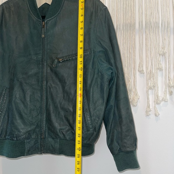 Vintage Angelo Litrico Authentic Dark Green Cowhide Leather Bomber Jacket Sz L - Picture 9 of 13